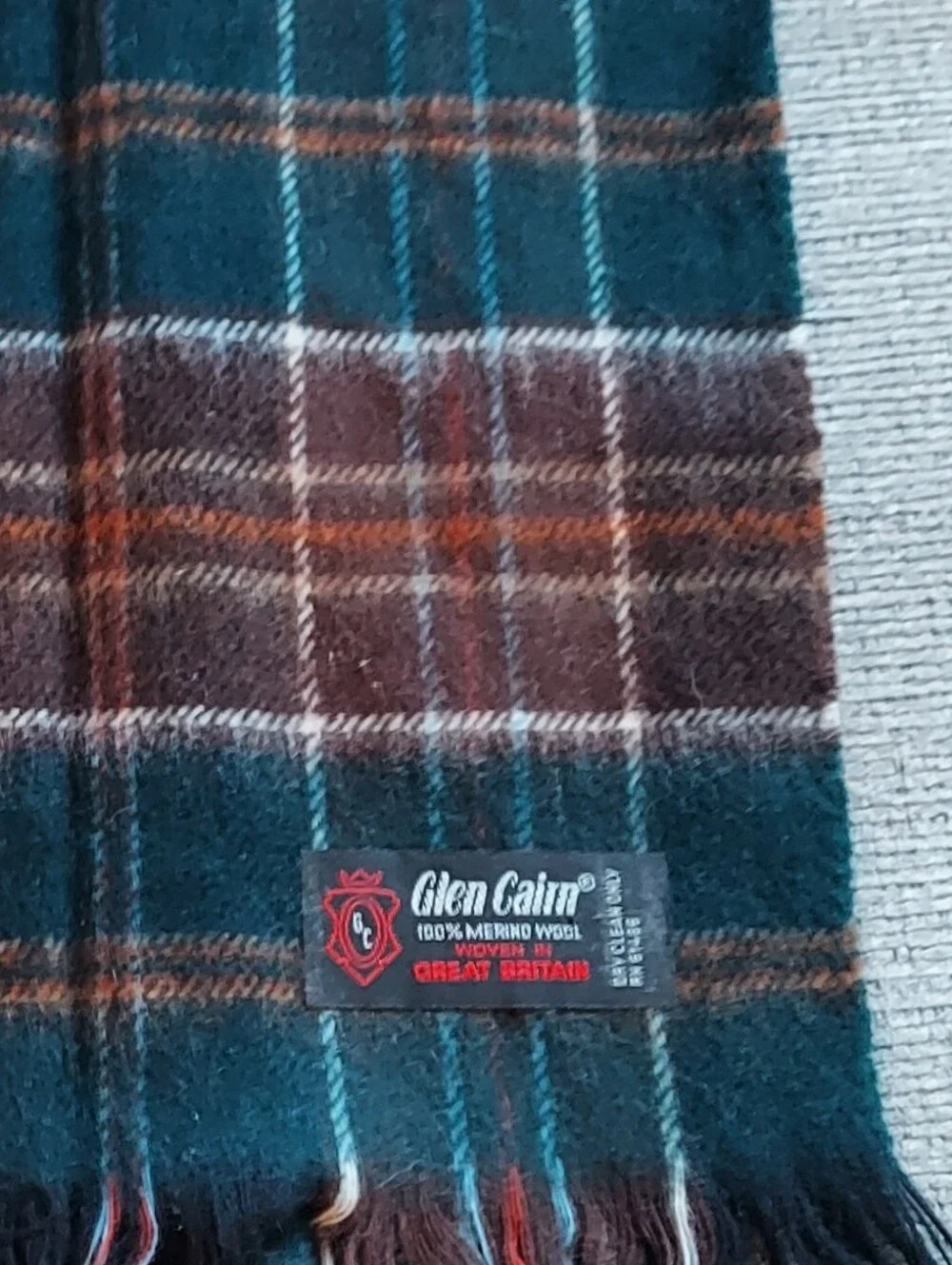 Teal and Brown Plaid Merino Wool Scarf
